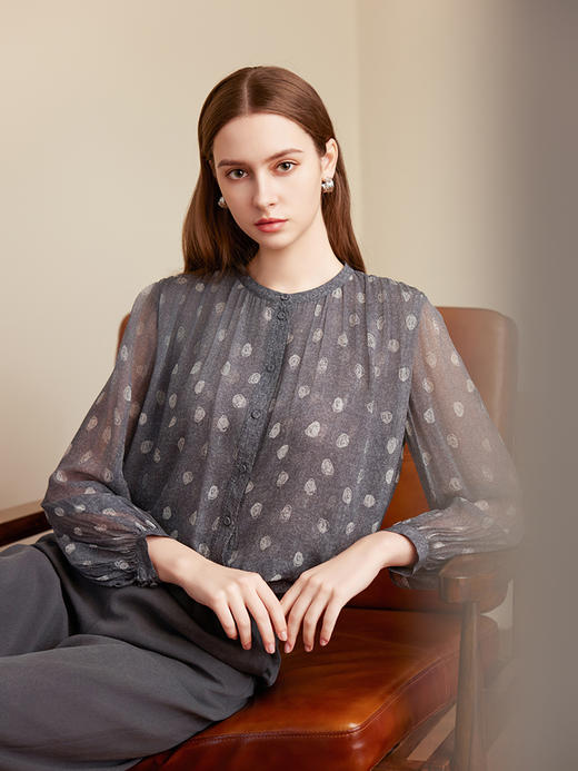 【桑蚕丝印花上衣】25年夏季新品女士真丝印花薄款双层防透上衣 商品图0
