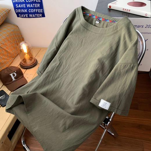 【亚麻短袖T恤】夏季新款潮流棉麻半袖 宽松纯色打底衫潮体恤上衣  商品图7