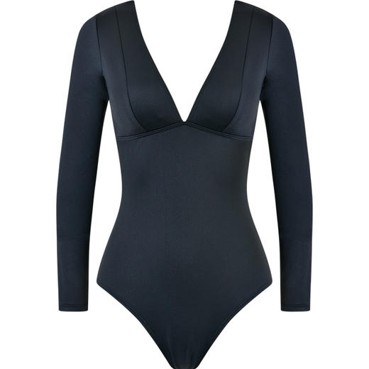 sisia连体泳衣女款性感纯欲V领露背游泳衣长袖防晒显瘦泡温泉泳装SWA24-01A 商品图10