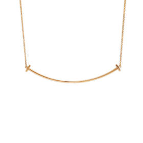 【95新】Tiffany & Co.蒂18K玫瑰金大号笑脸Smile项链y T 系列芙尼Tiffan女士现售价：5500！220525AI02