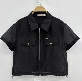 MC翻领双口袋抽绳短袖衬衫50331（黑）夏季952011140321