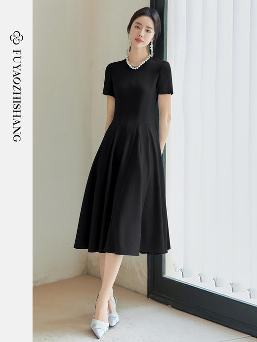 FUYAO扶摇 西装短袖连衣裙女2025夏季优雅名媛风西装裙醋酸小黑裙 商品图2