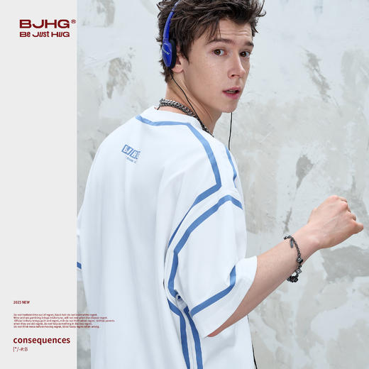 BJHG不计后果 创意趣味撞色短袖t恤男生夏季2025新款休闲宽松半袖 商品图3