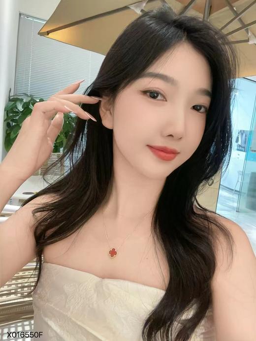 Oflye潮流饰品 经典百搭四叶草925银双面可戴玛瑙项链锁骨链白贝母吊坠 商品图8