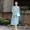 绽放旅行女装267朵/纯亚麻印花圆领系扣正常肩七分袖连衣裙子女夏 商品缩略图0