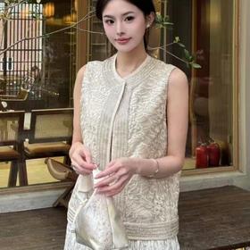 【AUChris澳克里斯 重工钉珠轻奢真丝马甲】立体绣花工艺 轻薄透气 灵气生动