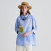 谜底衬衫七分袖女2025夏新品通勤蓝调艺术拼接宽松衬衣252MC0548 商品缩略图0