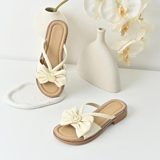 经典鲨2025夏季新品甜美蝴蝶结一脚蹬懒人软底舒适凉拖鞋女KW163-529101 商品图2