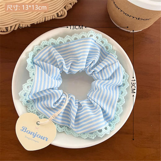 【夏日清爽，花边蝴蝶结发圈！】夏日清爽蝴蝶结蕾丝花边大肠发圈 少女田园风高级感 大号丸子头发绳-QQ 商品图8