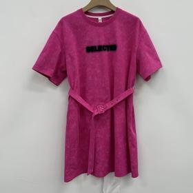 MZ配腰带拼色字母短袖连衣裙（红）夏季152020080321