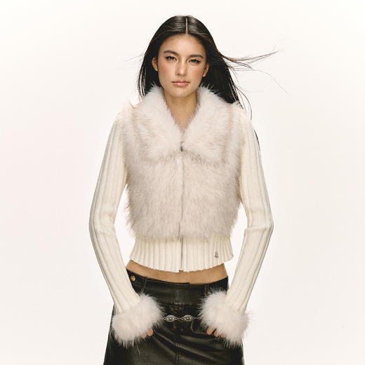 Ariseism 美式复古设计感拼接毛毛毛衣外套女秋冬新款修身上衣 商品图1