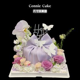 紫色系翻糖蝴蝶结鲜花蛋糕