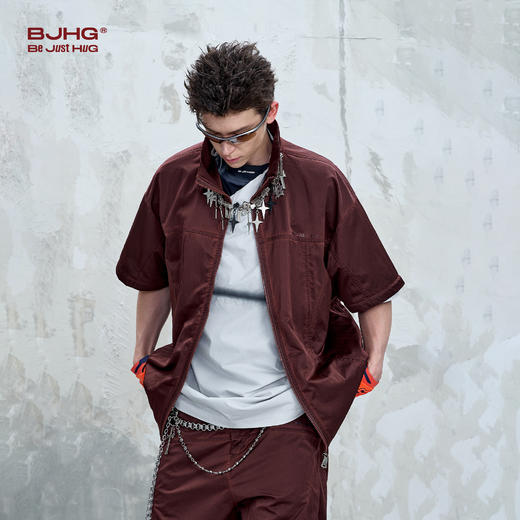 BJHG不计后果可拆卸短袖衬衫男夏季设计感拼接做旧美式休闲短袖 商品图1