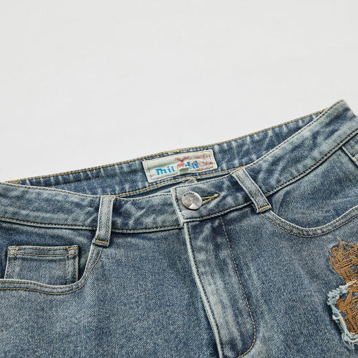 谜底绣花牛仔裤女士2023冬季新款复古合体萝卜裤九分裤234MK1544 商品图3