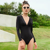 sisia连体泳衣女款性感纯欲V领露背游泳衣长袖防晒显瘦泡温泉泳装SWA24-01A 商品缩略图4