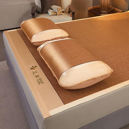 圣夫妮  新款藤席双面刺绣艾草凉席三件套 商品图1