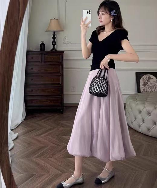 客供珠光缎流光熠熠淡淡粉紫色花苞半裙 商品图3