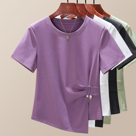 「自」全新升级【铂金会员109/天猫139/差价30】(12254)洛诗琳不规则t恤2025夏季新款洋气减龄时尚显瘦收腰上衣 商品图2