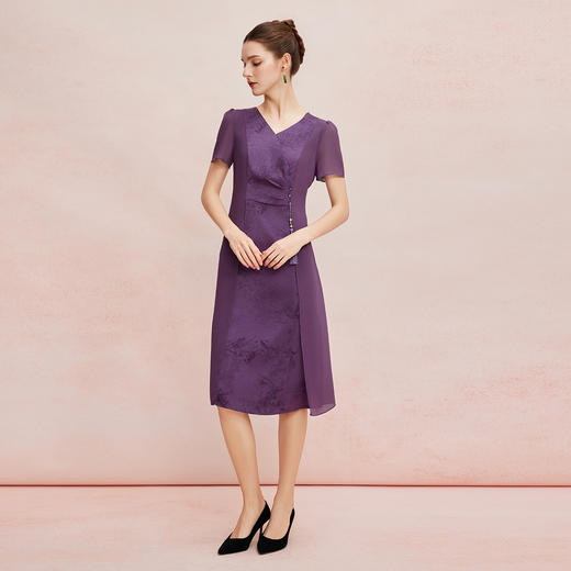 QF8B3斯尔丽25新款侧腰收褶显瘦水墨画优雅流苏精致飘逸连衣裙 商品图8