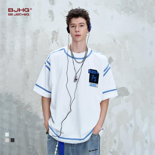 BJHG不计后果 创意趣味撞色短袖t恤男生夏季2025新款休闲宽松半袖 商品图1