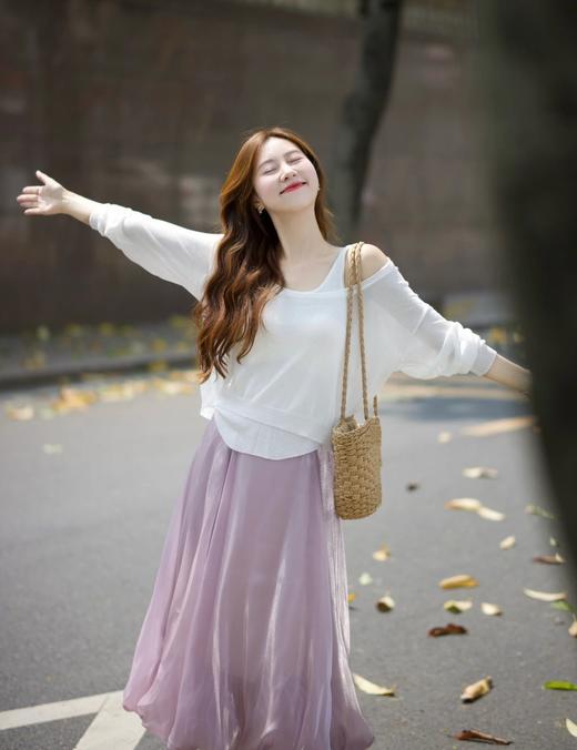 客供珠光缎流光熠熠淡淡粉紫色花苞半裙 商品图4