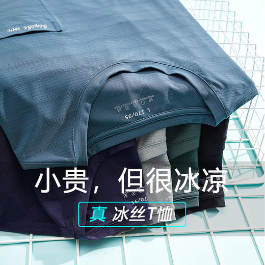 【夏季男士短袖T恤】新款冰丝凉爽透气 中年男装网眼半袖条纹圆领夏装 商品图2