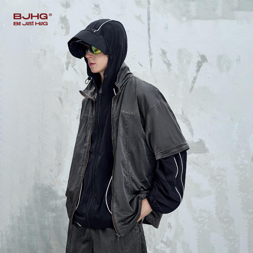 BJHG不计后果可拆卸短袖衬衫男夏季设计感拼接做旧美式休闲短袖 商品图3