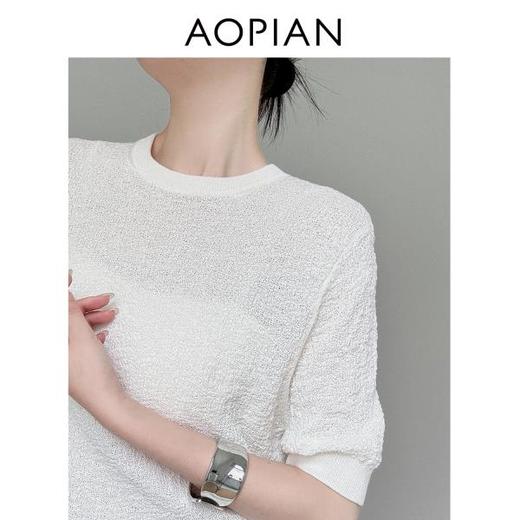 奥篇麻感高捻立体棉针织短袖T恤 商品图3