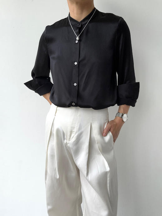 丝所｜S23G025 惊鸿斜襟丝棉宽松长裤［ 白 ] 商品图3