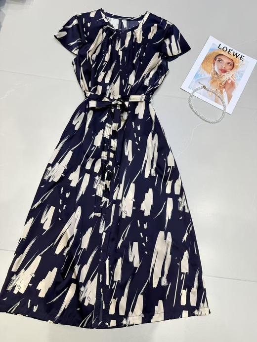 法式水墨风系带中长A字裙SZ2S100-帝释青 商品图0