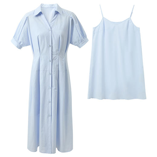 三彩2025夏季新款连衣裙收腰A字裙长裙吊带裙两件套法式气质S 商品图4