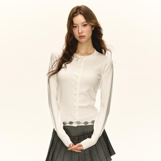 Ariseism 美式复古纯色短款修身针织开衫女春季新款内搭打底上衣 商品图2