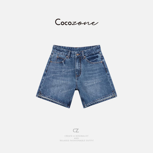 COCO ZONE 刘一一【100棉】复古做旧水洗高腰牛仔短裤CD1A0699 商品图2