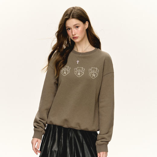 Ariseism 美式复古灰色印花宽松卫衣女春秋新款上衣 商品图1