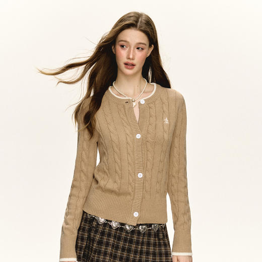 Ariseism 美式复古修身绞花开衫毛衣外套女春秋新款内搭打底上衣 商品图1