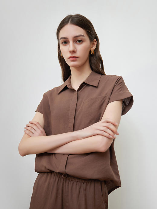 【莱赛尔+棉+麻上衣】25年夏季新品女士纯色舒适透气短袖衬衫 商品图2