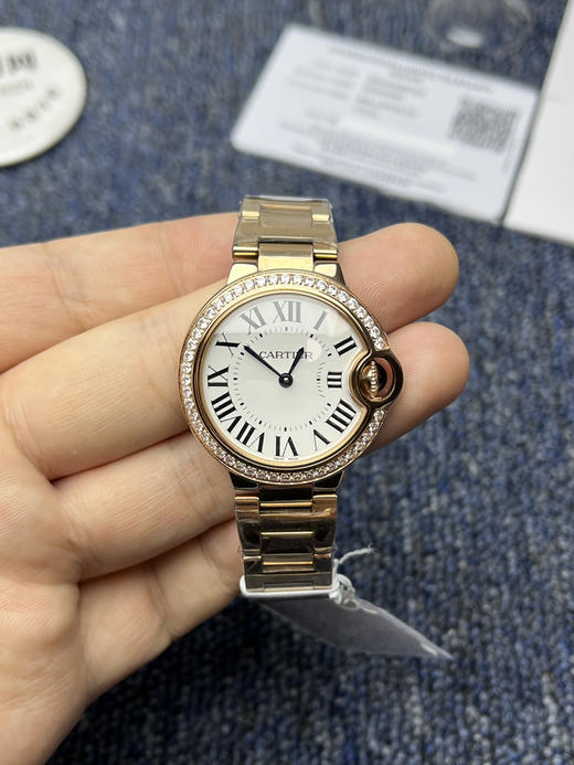 卡地亚AF蓝气球系列 全玫金钻圈款 中号33mm 女士石英腕表 商品图1