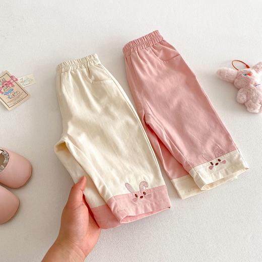 【时尚韩版拼接设计，清新刺绣点缀！】女童小兔直筒裤新款 夏季女宝宝韩版拼接刺绣裤子薄款 儿童休闲裤-QQ 商品图1