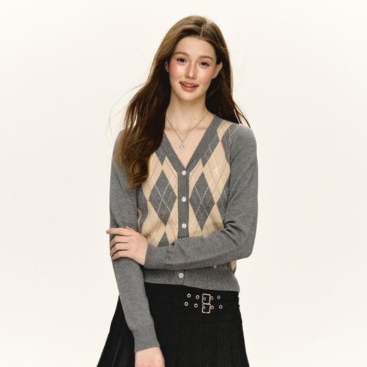 Ariseism 美式复古设计感格纹短款修身针织衫女春季新款修身上衣 商品图2
