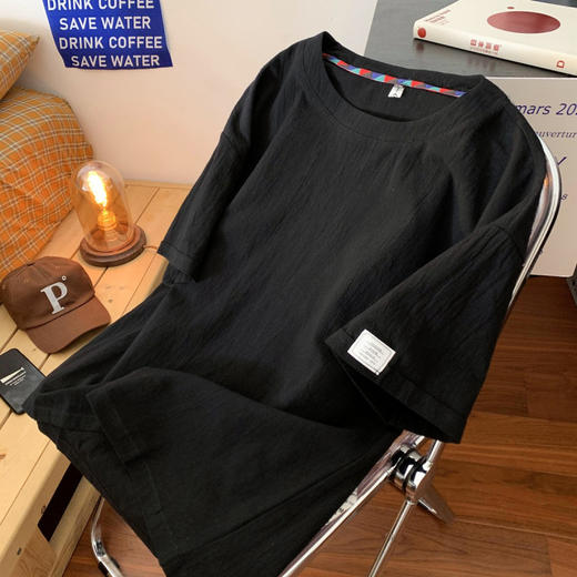 【亚麻短袖T恤】夏季新款潮流棉麻半袖 宽松纯色打底衫潮体恤上衣  商品图6