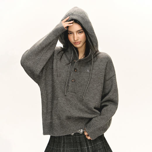 Ariseism 美式复古连帽宽松毛衣外套女春秋新款上衣 商品图1