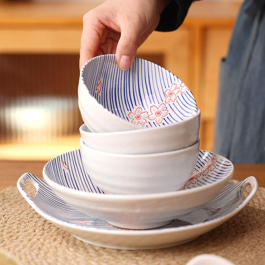 【粉樱浮雕系列餐具】日式樱花浮雕餐具创意碗碟套装家用陶瓷饭碗面碗汤碗菜盘子加厚 商品图6