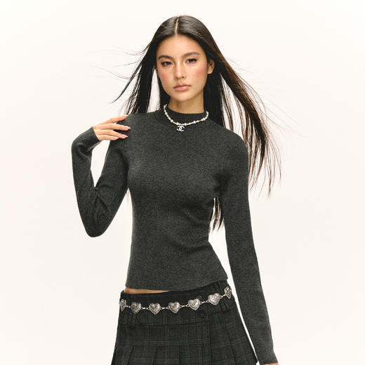 Ariseism 美式复古薄款微透圆领长袖针织衫女春季新款打底上衣 商品图2