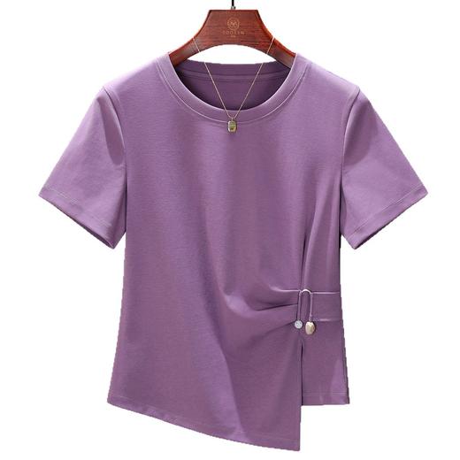 「自」全新升级【铂金会员109/天猫139/差价30】(12254)洛诗琳不规则t恤2025夏季新款洋气减龄时尚显瘦收腰上衣 商品图4