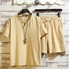 【亚麻短袖短裤套装】中国风宽松大码 V领t恤夏季潮流休闲运动两件套 休闲装 商品缩略图7
