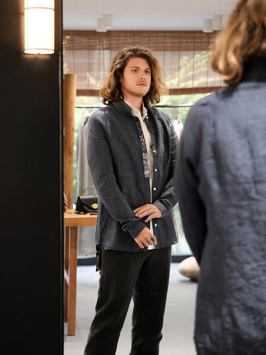 盛唐牡丹|亚麻刺绣立领男衬衫 商品图3