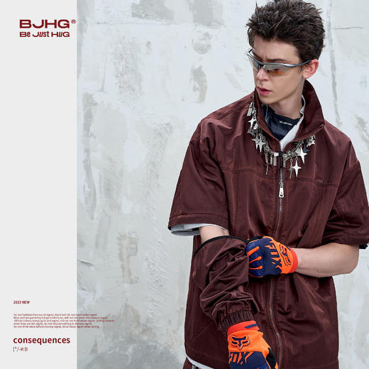 BJHG不计后果可拆卸短袖衬衫男夏季设计感拼接做旧美式休闲短袖 商品图2