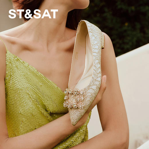 星期六华丽璀璨气质尖头粗跟单鞋SSD3111144 商品图1