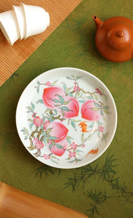 【指间彩】粉彩九桃五蝠直口壶承 口径147mmx 高33mm 商品图2