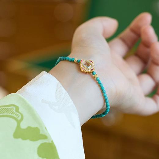 【新款湖北原矿绿松石手链】新中式原矿天然小绿松石手链女 单圈手串 国风超细小众礼物 商品图2